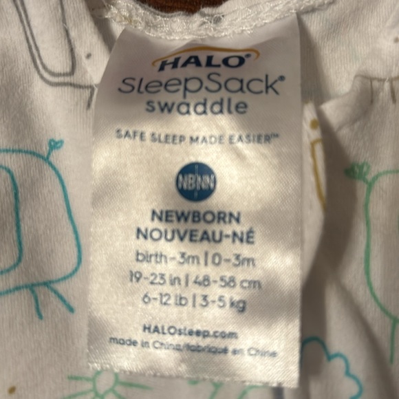 Halo Sleep Sack Swaddle Newborn 6-12 pounds white with blue/green elephants NWT - Picture 3 of 9